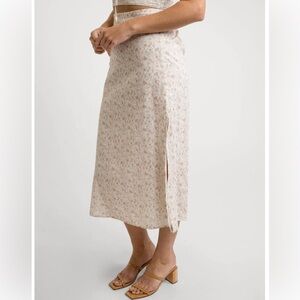 Rhythm. Bouquet Floral Cream Pink High Side Slits Cotton Blend Midi Skirt 12